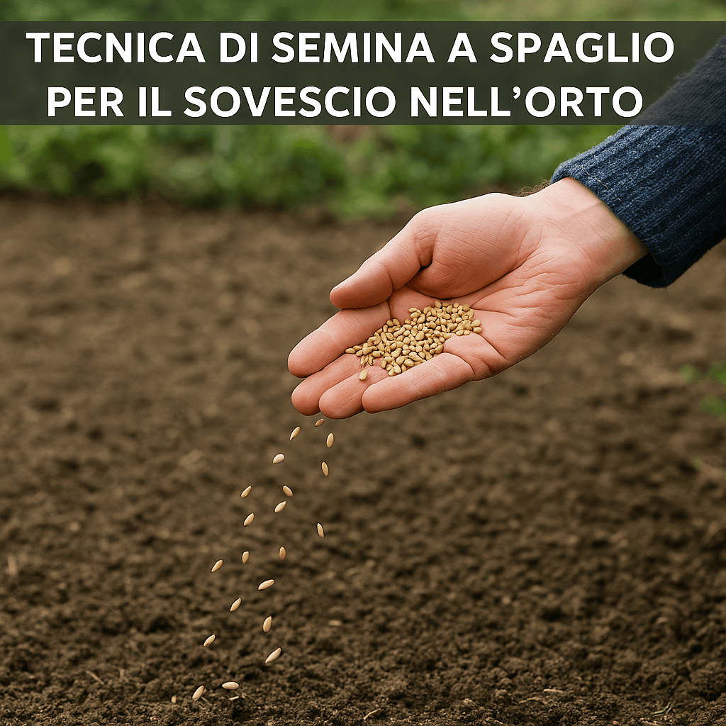 Come Fare il Sovescio: Tecniche, Piante e Consigli 3 mano che semina a spaglio in un orto per la tecnica del sovescio