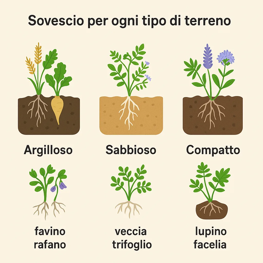 Come Fare il Sovescio: Tecniche, Piante e Consigli 7 illustrazione delle piante da sovescio consigliate per terreni argillosi, sabbiosi e compatti