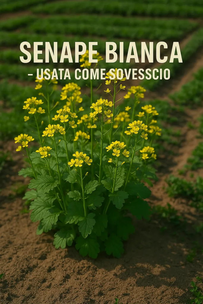 Come Fare il Sovescio: Tecniche, Piante e Consigli 6 pianta di senape bianca fiorita coltivata come sovescio in un orto biologico