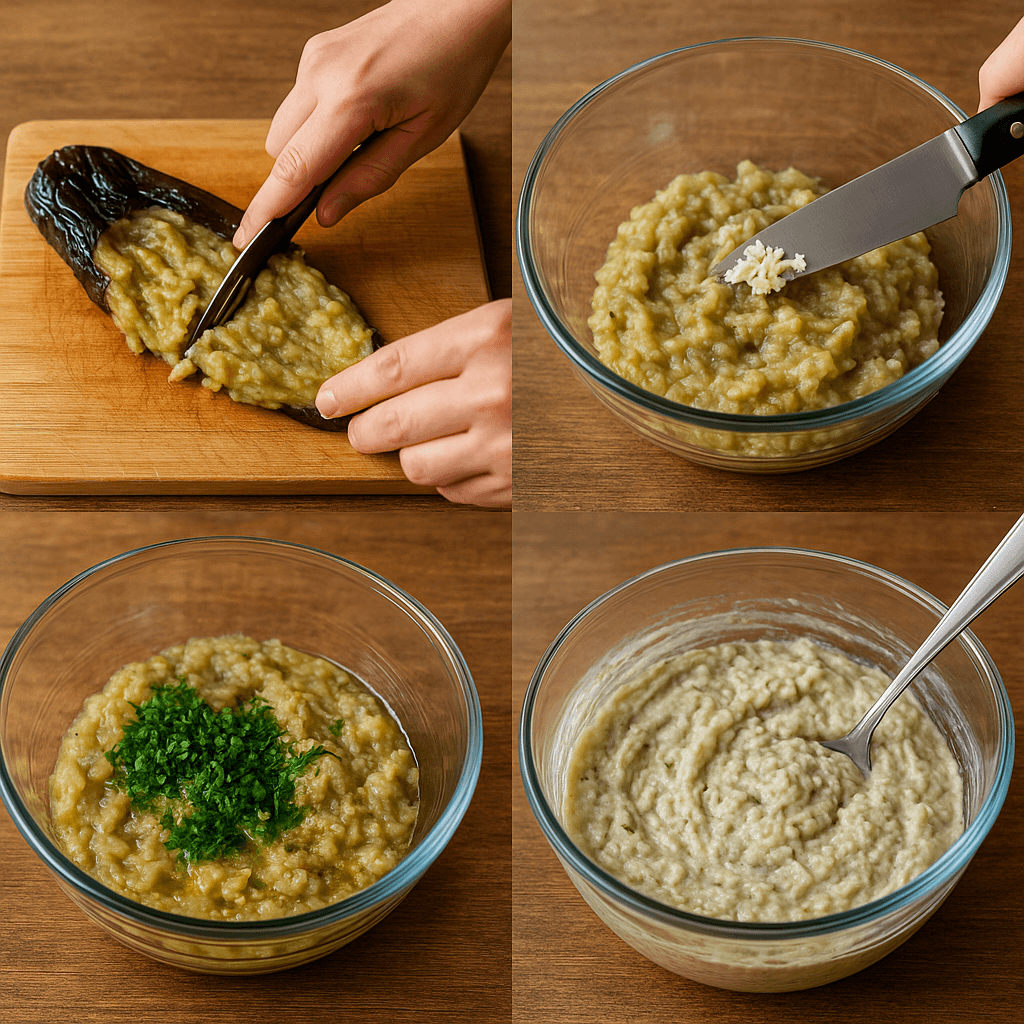 Ricetta Turca Koz Patlican Salatasi con melanzane affumicate 3 procedimento per la preparazione della koz patlican salatasi